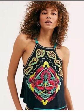 Free People Heat Wave Embroidered Top